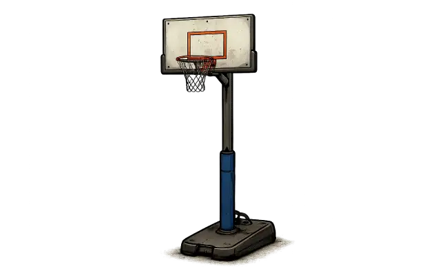 Basketball goal prepared for removal and disposal.