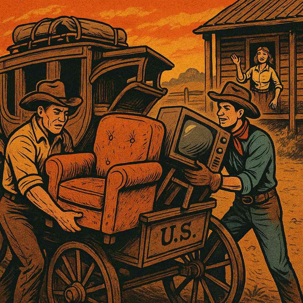 Full-service junk removal loading bulky household items into a truck outside a home.