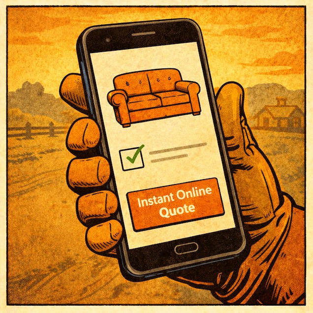 Hand holding mobile phone with upfront online price displayed.