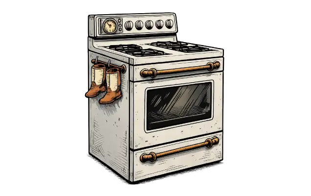 Stove oven prepared for removal and disposal.